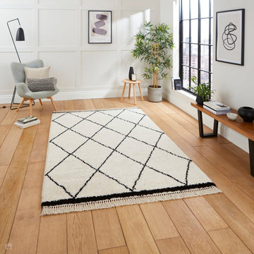 Scandi-Boho RL07 Modern Moroccan Berber Soft Plush Shaggy White/Black Rug-Rug Love Exclusive-Rug Love - The Most Loved Rug Store